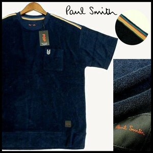 新品 即決 ポールスミス Paul Smith POP 半袖カットソー アーティストストライプ L 紺 パイル地 POPバニー刺繍 メンズ 【B2425 】