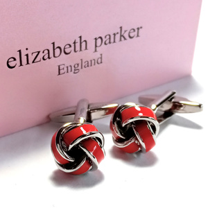 【epc73】新品　ELIZABETH PARKER 　エリザベスパーカー　カフス　カフリンクス　ノットタイプ　レッド/赤　結び目