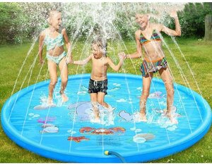 噴水マット 空気入れ 直径150cm 噴水プール 子供プール 家庭用 水遊び おもちゃ ビニールプール 夏対策 庭シャワー キッズプール 親子遊び