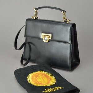 1円 美品 VERSACE ヴェルサーチ メデューサ ハンドバッグ 2WAY ショルダーバッグ レザー ブラック ゴールド金具 斜め掛け 鞄 ■c.a/b.d