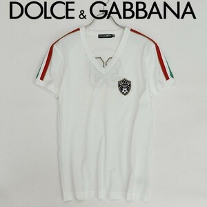 国内正規品◆DOLCE&GABBANA ドルチェ＆ガッバーナ CALCIO サッカー ワッペン付 33 ナンバリング Vネック 半袖 Tシャツ ホワイト 46