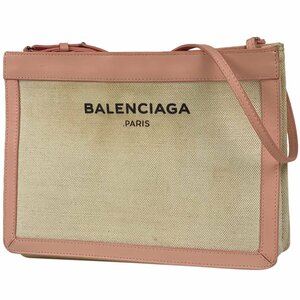 バレンシアガ BALENCIAGA ネイビー ポシェット ショルダーバッグ キャンバス ピンク ベージュ 339937 レディース 【中古】