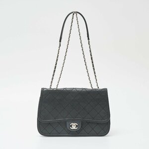 CHANEL シャネル ワイルドステッチ カーフスキン チェーンショルダーバッグ 肩掛け レザー ブラック×シルバー金具 17番台 ココマーク