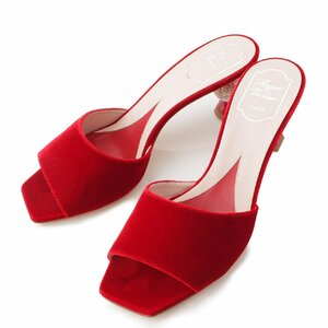 【ロジェヴィヴィエ】Roger Vivier　Marlene ストラス ベルベット サンダル ミュール レッド 40 【中古】【正規品保証】196301