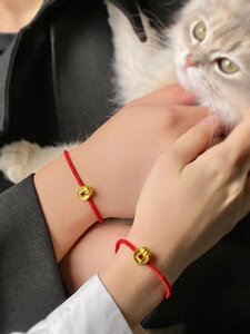 猫ひっかき金純金ルビー猫の爪赤い紐です