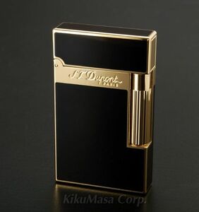 ST Dupont エス テー デュポン ガスライター ライン2 ブラックラッカー×ゴールドプレート 016884 黒 金色