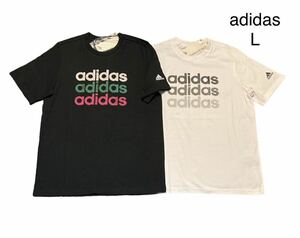 新品 正規品【adidas/アディダス 】アディダス マルチリニア グラフィック Tシャツ 2枚セット◆白 黒◆L◆ホワイト ブラック◆半袖Tシャツ