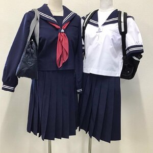 OT559-1 (箱)(中古) 栃木県 壬生中学校 セーラー服 7点セット /指定品/170A/W66/白2本ライン/セーラー/スカート/鞄/半袖/長袖/卒業生品