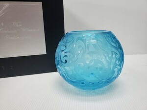 マイケル・ウィームズ ガラス作家 フラワーベース ターコイズブルー クリスタルガラス 花器 花瓶 花生 (ゆうパック80)