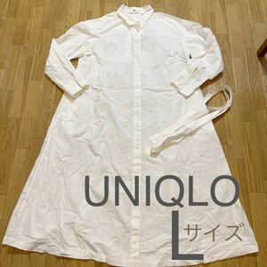 ♪⑧UNIQLO ユニクロ シャツワンピース ロングシャツ☆Lサイズ 左右ポケット付き♪