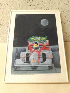 0430084s【アイルトンセナ リトグラフ】F1/マクラーレン/『A.P』作家サインあり/50×37.5cm/中古品