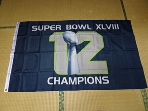 激レア マニア必見!! NFLアメフト 第48回スーパーボウル 【Super Bowl XLVIII】【Seattle Seahawks #12】チャンピオンフラッグ(旗)中古美品