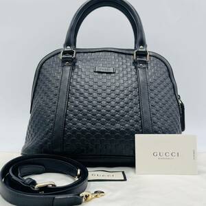 《美品》GUCCI グッチ マイクロシマ GG 2way ショルダーバッグ ハンド 斜め掛け レザー 本革 黒 ブラック レディース