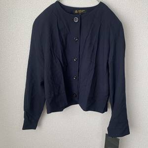 【未使用タグ付】HARDY AMIES BOUTIQUE ハーディエイミス　ノーカラーブラウス　薄手　レディース9号（M）紺