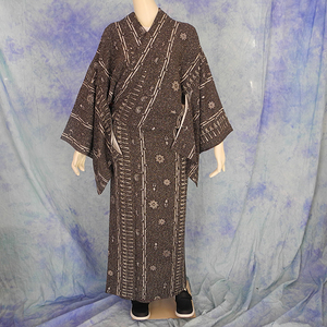 （58）小糸敏　京友禅　小紋　正絹 SILK　中古 pre-owned グレー 着物　袷　レディース　Japanese Kimono　161cm　63.3inch