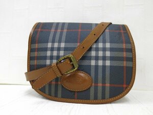 ◆BURBERRY バーバリー◆ノバチェック◆PVC カーフ レザー 本革◆ショルダー バッグ◆ブラウン グレー ゴールド金具◆ロゴ型押し◆A4936