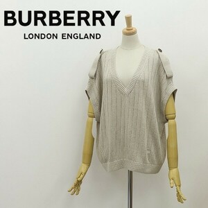 国内正規品◆BURBERRY LONDON バーバリー ロンドン リネン ロゴ刺繍 Vネック ニット ベスト トップス ライトグレージュ 4