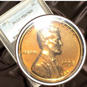 1958年 アメリカ合衆国 リンカーン大統領 PCGS プルーフ PF67 RD 1セント 小麦ペニー 1セント 1ペニー 銅貨 デザイン最終年 NGC