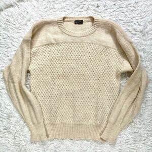 【美品 48 L】 Ermenegild Zegna ニット ケーブル アルパカ セーター リブ クルーネック ゼニア メンズ ビジネス オフホワイト ウール 高級