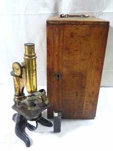 ■371：アンティーク　E.Leitz Wetzlar　顕微鏡　真鍮製　箱付■
