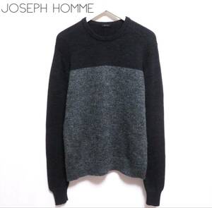 美品 JOSEPH HOMME ジョセフオム バイカラーウールセーター モヘヤニット クルーネック メンズウエア 紳士 46サイズ グレー 秋冬物