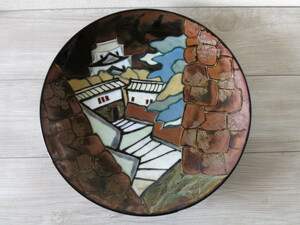 ●中古品● 秀峰作「飾り皿」城図 約36.5cm 有田焼 大皿 美術 工芸品 オブジェ
