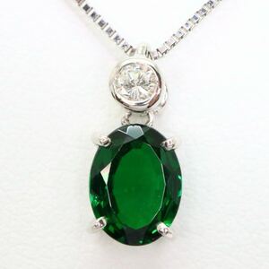 ソーティング付き!!＊Pt850天然グロシュラライトガーネット/天然ダイヤモンドペンダント＊b 2.9g garnet diamond pendant jewelry EA8/EB3