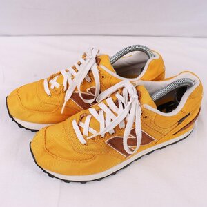 574 ニューバランス 26.0cm/new balance 黄色 イエロー 茶 ブラウン 白 ホワイト 中古 古着 ウイメンズ スニーカー yy3058