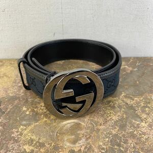 GUCCI GG PATTERNED LOGO BUCKLE LEATHER BELT/グッチインターロッキングGG柄ロゴバックルレザーベルト