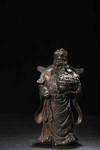 ▽鴻▽ 銅製 泥金 財神像 置物 古賞物 中国古玩 中国古美術
