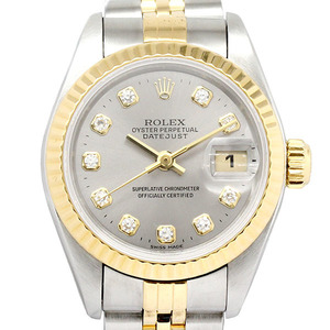 ロレックス ROLEX デイトジャスト 69173G シルバー文字盤 S番 10Pダイヤ SS/YG 自動巻き レディース腕時計 DATEJUST 26mm