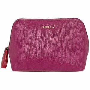 フルラ ポーチ ピンク 小物入れ レザー 中古 FURLA タッセル ファスナー シンプル ロゴ コスメ 化粧ポーチ 定番