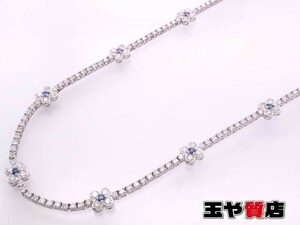 サファイヤ 0.50ct フラワー 7P 美品 ダイヤ 7.05ct デザイン ネックレス pt850 プラチナ