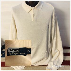 ビッグサイズ　ラルフローレン　Polo by Ralph Lauren XL コットン　ニット　ポロシャツ　長袖ポロシャツ ホワイト