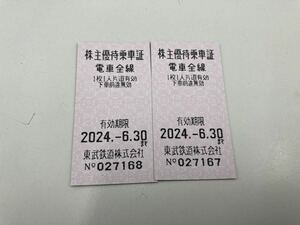 東武鉄道 東武鉄道株主優待乗車証 2024.6.30 2枚　定形無料