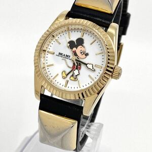 レア 箱付き Mickey Mouse Ray BEAMS OVERTHESTRiPES 腕時計 ラウンド クォーツ quartz スタッズ ゴールド 金 ミッキー ビームス Y680