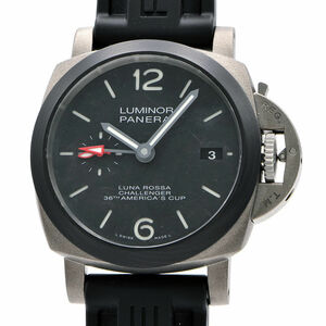 [3年保証] パネライ メンズ ルミノール ルナロッサ GMT PAM01096 箱保(2023年11月) ブラック ラバーベルト 自動巻き 腕時計 中古 送料無料