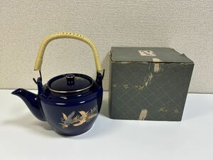 九谷焼 急須 不死鳥 雉モチーフ 色彩絵 伝統工芸 紺色 青色 【中古品】