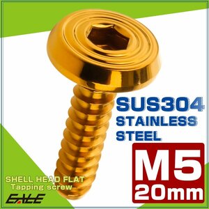 タッピングネジ M5×20mm SUS304 ステンレス シェルヘッドフラット 六角穴 フランジ付き ネジ ゴールド TC0159