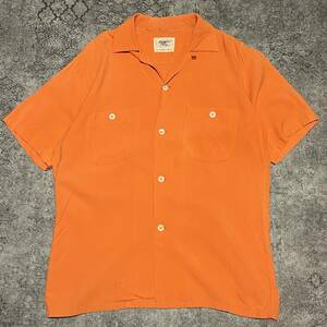 50s Manhattan レーヨン オープンカラー 開襟 ハンドステッチ 半袖 シャツ オレンジ 50年代 ヴィンテージ ビンテージ vintage