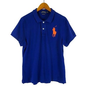 ポロ ラルフローレン POLO RALPH LAUREN ポロシャツ 半袖 SKINNY ビッグ ポニー ロゴ 刺繍 XL 青紺 ネイビーブルー オレンジ