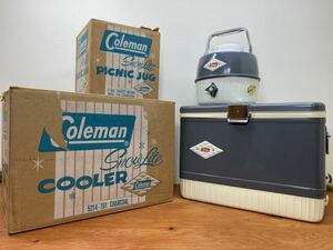 50-60年代 ダイヤロゴ コールマン 激レアチャコールグレー クーラーボックス ジャグ ビンテージ Coleman スチールベルト クーラー 箱付き