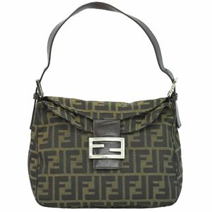 本物 フェンディ FENDI ズッカ ショルダーバッグ ハンドバッグ ナイロン カーキ ブラック