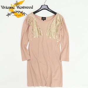 ◆Vivienne Westwood ANGLOMANIA ヴィヴィアンウエストウッド アングロマニア ゴールドプリント コットン チュニック カットソー S