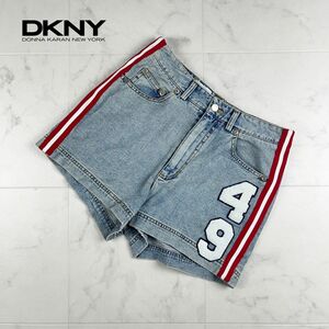 美品 DKNY JEANS ディーケーエヌワイ デニムショートパンツ ボトムス ワッペン レディース ライトブルー サイズ10*IC1287