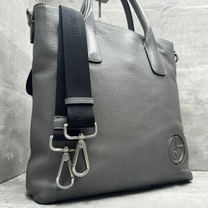 1円■美品/現行モデル■ GIORGIO ARMANI ジョルジオアルマーニ メンズ 2way トートバッグ ショルダー ビジネス 本革 斜めがけ A4◎ 大容量