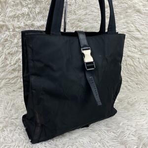 1円〜【希少デザイン】PRADA プラダ ベルトフラップ ロゴ トートバッグ ナイロン レザー 金具 ハンドバッグ 肩掛け 白タグ