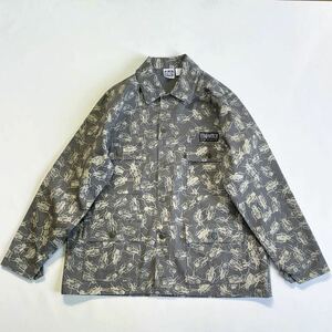 Deadstock♪ビッグサイズ USA製 BUTTSTAIN ゴキブリ 総柄 カバーオール XXL ビンテージ 90s グレー バットステイン コットンジャケット sk8