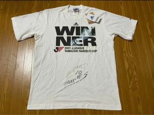 2001 横浜F・マリノス 中村俊輔サイン入りナビスコカップ優勝記念Tシャツ 横浜FC ジュビロ磐田 レッジーナ セルティック 日本代表 adidas