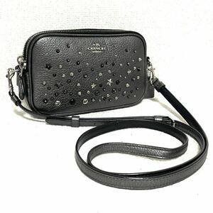 1円スタート！ 極美品 COACH コーチ スタッズ ショルダーバッグ ショルダー ポーチ レザー ミニバッグ レディース ブラック系 シルバー 